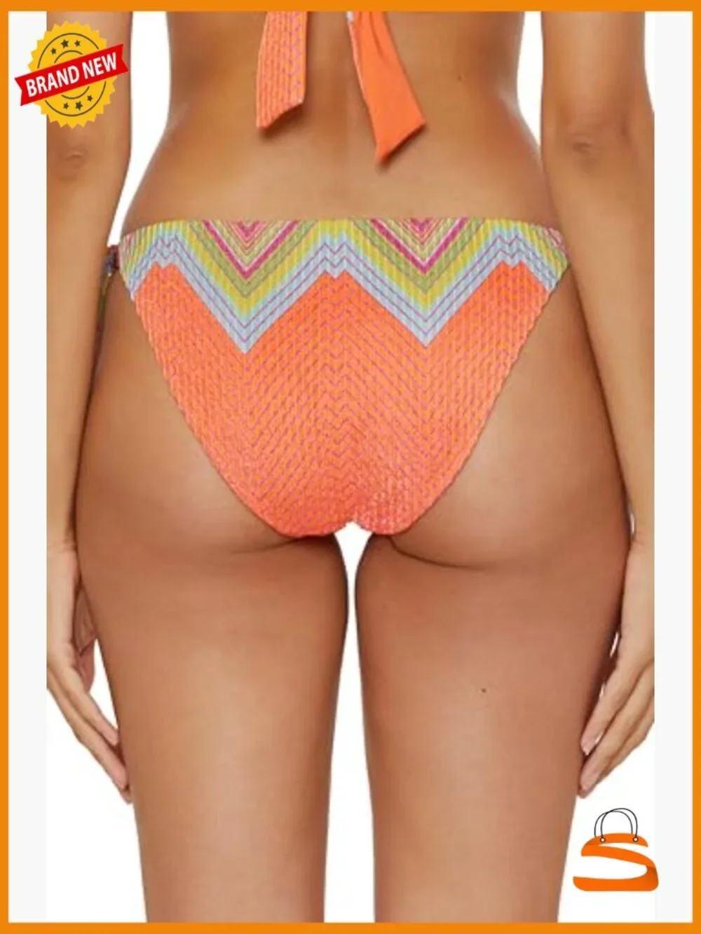 Metallic Cheeky Bikini Bottom, Adjustable Tie Sides, Medium